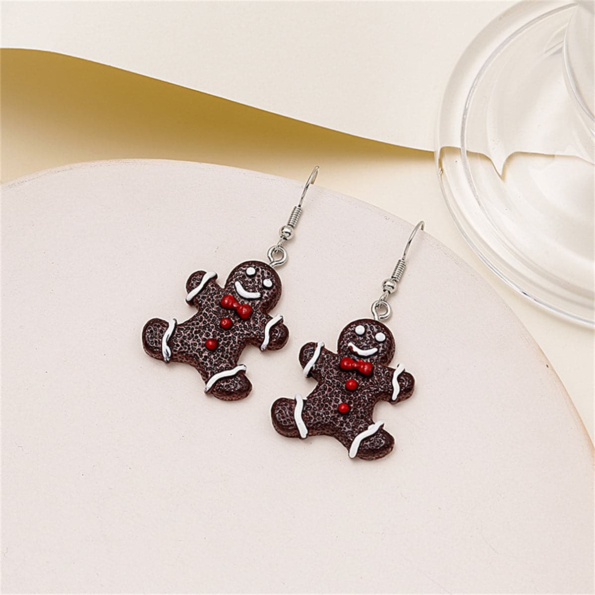 Brown and Red Gingerbread Man Drop Earrings, drop earrings for women, vintage-inspired design, side view