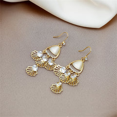 Cubic Zirconia & Cat's Eye 18K Gold-Plated Fan Patchwork Drop Earrings