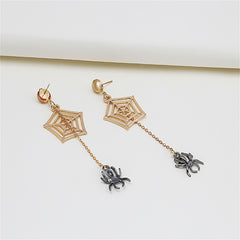 Two-Tone Spider & Web Drop Earrings