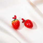 Red Acrylic & Silver-Plated Heart Strawberry Drop Earrings
