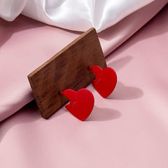 Red Enamel & Silver-Plated 'Love' Heart Huggie Earrings