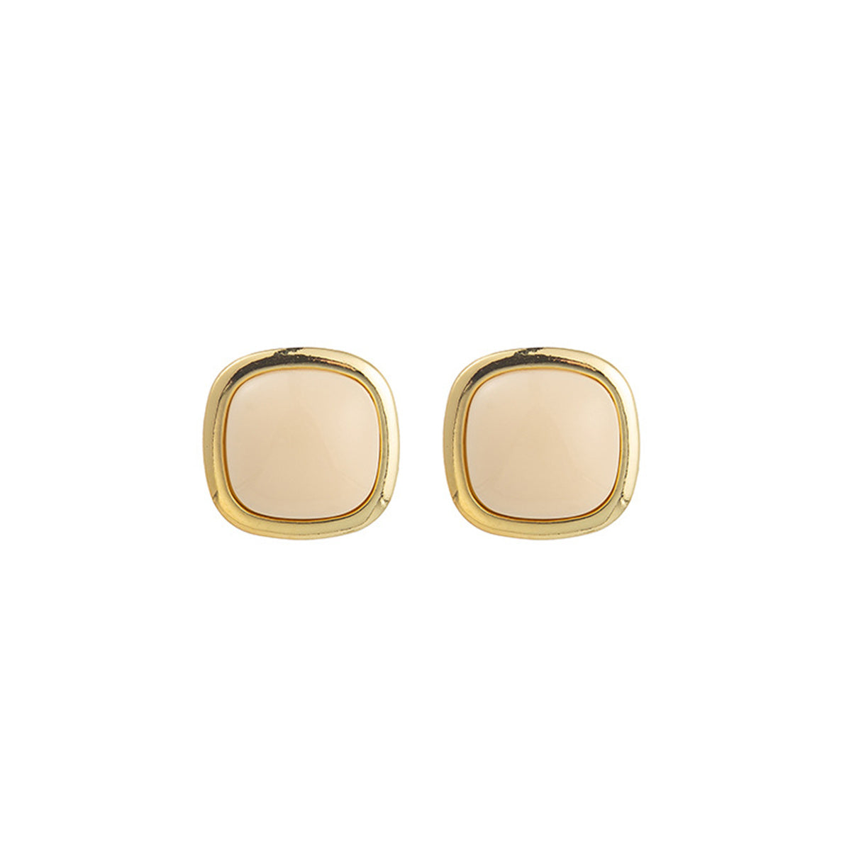 Cream Resin and 18K Gold-Plated Square Stud Earrings, gold stud earrings for women, botanical inspired, styled look