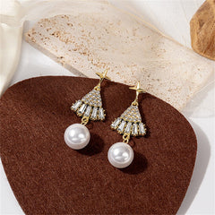 Cubic Zirconia & Pearl 18K Gold-Plated Holiday Tree Drop Earrings