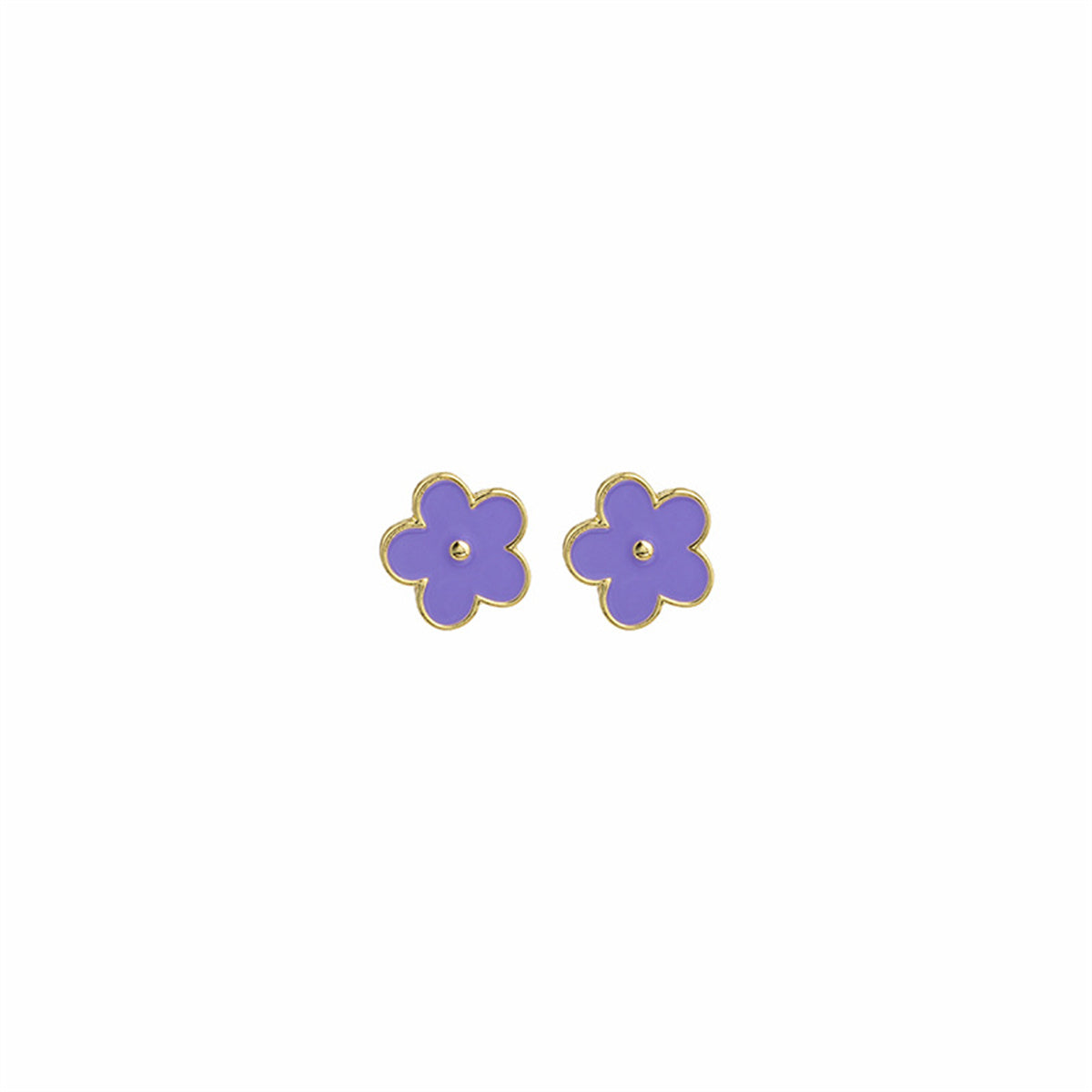 Purple Enamel and 18K Gold-Plated Flower Stud Earrings, gold stud earrings for women, elegant gift for her, detail close-up