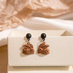 Coffee Enamel & Silver-Plated Rabbit Drop Earrings