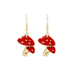 Red Enamel & 18K Gold-Plated Mushroom Drop Earrings