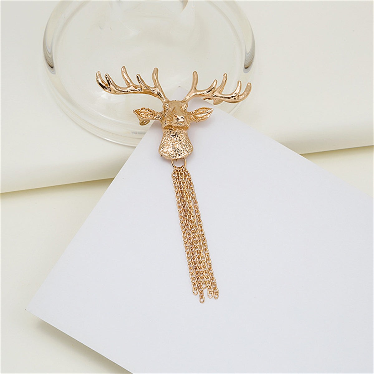 18K Gold-Plated Reindeer Tassel Brooch, gold brooch pin, vintage-inspired design, detail close-up
