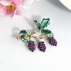 Purple Enamel & 18K Gold-Plated Grape Brooch