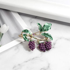 Purple Enamel & 18K Gold-Plated Grape Brooch