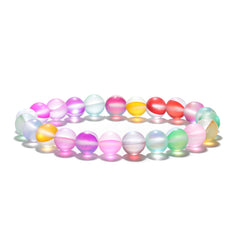 Pink & Green Multicolor Frosted Crystal Beaded Stretch Bracelet