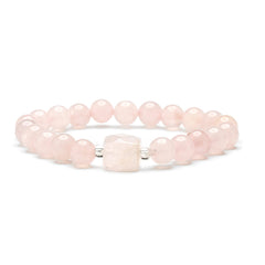 Pink Quartz & Acrylic Cylinder Charm Beaded Stretch Bracelet