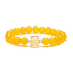 Yellow Quartz Cylinder Charm Beaded Stretch Bracelet