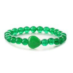 Green Quartz Heart Charm Beaded Stretch Bracelet