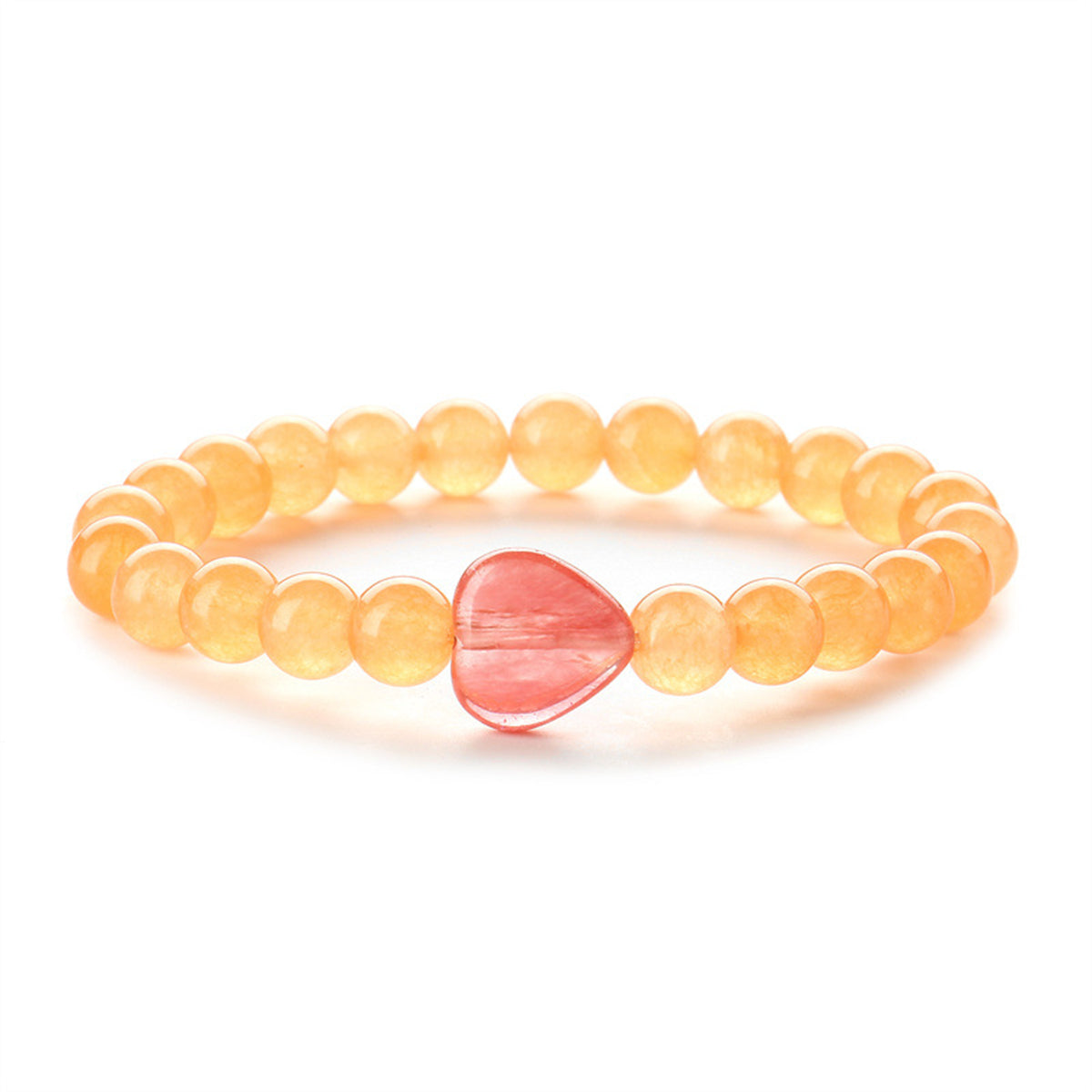 Orange Quartz Heart Charm Beaded Stretch Bracelet, bracelet for women, botanical inspired, front view