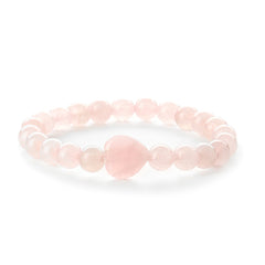 Pink Quartz Heart Charm Beaded Stretch Bracelet
