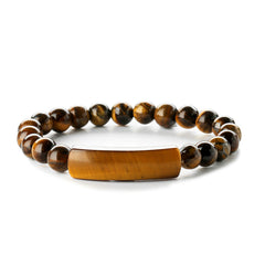 Brown Quartz Curved Bar Beaded Stretch Bracelet
