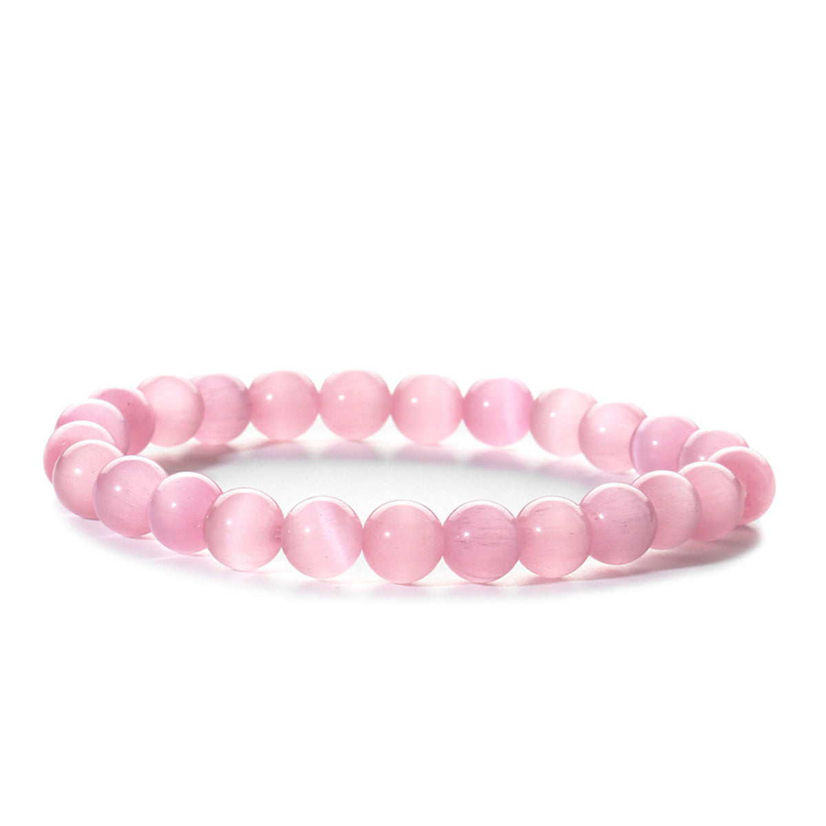 Pink Quartz Round Beaded Stretch Bracelet, bracelet for women, vintage-inspired design, front view