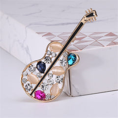 Cubic Zirconia & Peach Cats Eye Openwork Violin Brooch