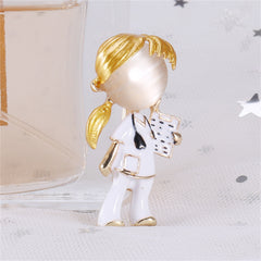 Colored Enamel & Cat's Eye 18K Gold-Plated Nurse On-Duty Brooch