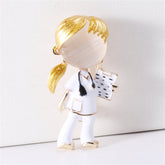 Colored Enamel & Cat's Eye 18K Gold-Plated Nurse On-Duty Brooch