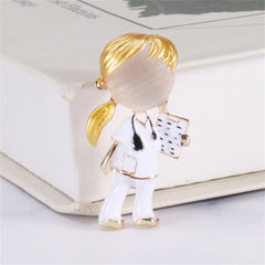 Colored Enamel & Cat's Eye 18K Gold-Plated Nurse On-Duty Brooch