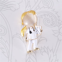 Colored Enamel & Cat's Eye 18K Gold-Plated Nurse On-Duty Brooch