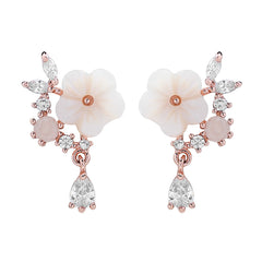 Cubic Zirconia & Pink Cat's Eye 18K Gold-Plated Flower Drop Earrings