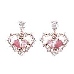 Cat's Eye & Crystal Cubic Zirconia Heart Drop Earrings