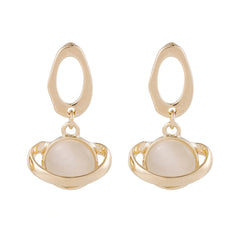 Chic 18K gold-plated earrings with a cateye planet drop design, enhanced by delicate white stone accents.