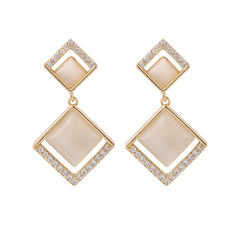 Cubic Zirconia & Cat's Eye 18K Gold-Plated Rhombus Drop Earrings