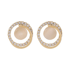 Cats Eye & Clear Cubic Zirconia 18K Gold-Plated Round Stud Earrings