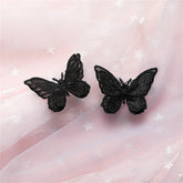 Black & Silver-Plated Embroidery Butterfly Stud Earrings