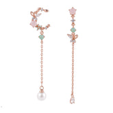 Crystal & Pearl 18K Rose Gold-Plated Asymmetrical Butterfly Moon Drop Earrings