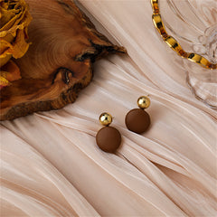 Brown Man-Made Leather & 18K Gold-Plated Round Drop Earrings