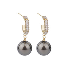 Stunning gray pearl and diamond drop earrings, crafted with 18K gold plating and shimmering cubic zirconia.