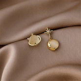 Cat-Eye & 18K Gold-Plated Planet Stud Earring & Moon Drop Earring