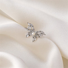Pearl & Crystal Silver-Plated Butterfly Band Ring