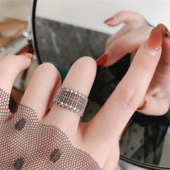 Cubic Zirconia & Silver-Plated Line Adjustable Ring