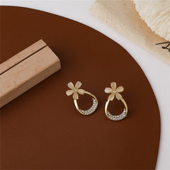 Cats Eye & Cubic Zirconia 18K Gold-Plated Flower Stud Earrings