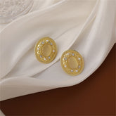 Yellow Cats Eye & Pearl 18K Gold-Plated Oval Stud Earrings
