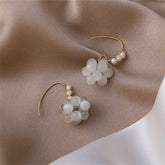 White Cat's Eye & Pearl 18K Gold-Plated Grape-Group Drop Earrings