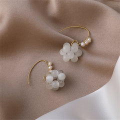 White Cat's Eye & Pearl 18K Gold-Plated Grape-Group Drop Earrings
