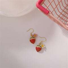 Red Enamel & 18K Gold-Plated Strawberry Flower Drop Earrings
