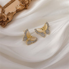 Cubic Zirconia & Cats Eye Butterfly Stud Earrings