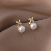 Pearl & Cubic Zirconia Pavé Crisscross Stud Earrings