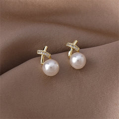 Pearl & Cubic Zirconia Pavé Crisscross Stud Earrings