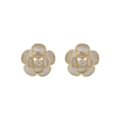 Cats Eye & Cubic Zirconia Flower Stud Earrings