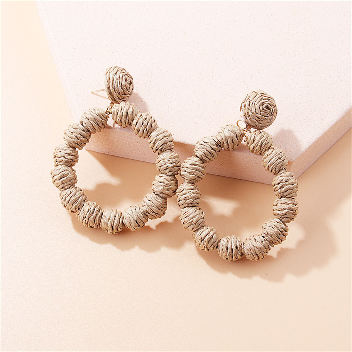 Brown Raffia Beaded Drop Earrings, drop earrings for women, botanical inspired, front view