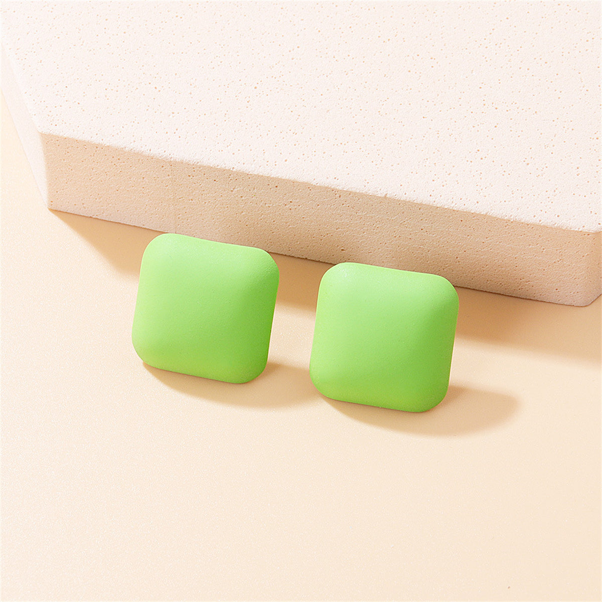 Green Puffed Cube Stud Earrings, stud earrings for women, elegant gift for her, front view