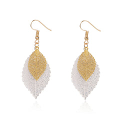 Two-Tone Openwork Leaves Drop Earrings